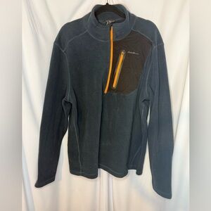 Men's Eddie Bauer  Blue and Orange Quarter-Zip Fleece Pullover